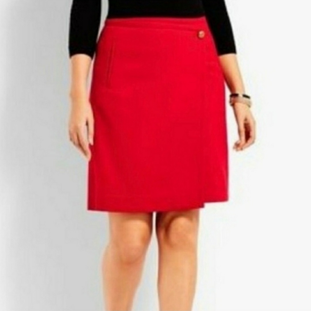 TALBOTS Red Wool Blend Faux Wrap Skirt size 6